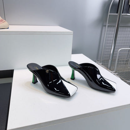 CC Fall 2026 Square Toe High-Heeled Sandals 7cm White Black Patent Leather