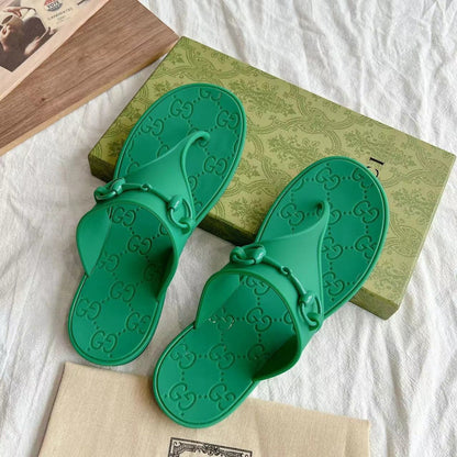 GG 26s Horsebit Thong Sandals Green Rubber 826209