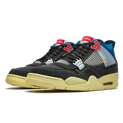 Nike Air Jordan 4 Retro Black Yellow Blue Mesh Suede