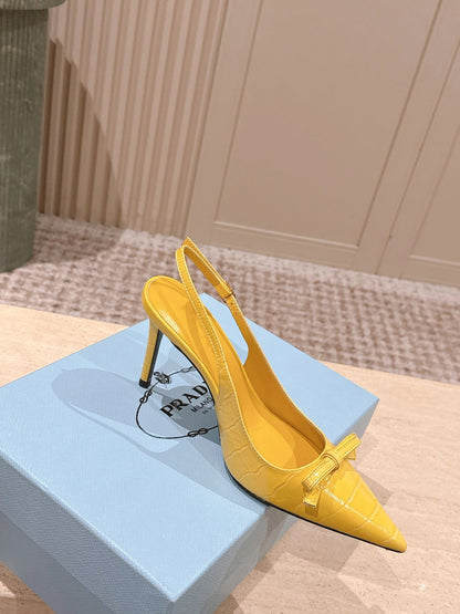 PRA 26S Slingback 85 Yellow Crocodile Embossed Leather 630738