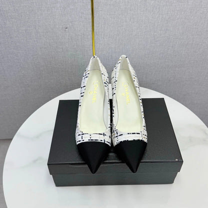 CC 2026 Pumps 85mm Tweed Pearl White Black 801952