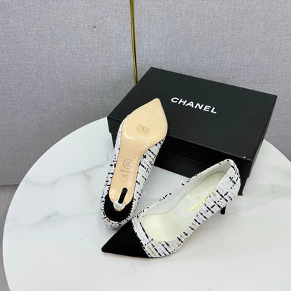 CC 2026 Pumps 85mm Tweed Pearl White Black 801952