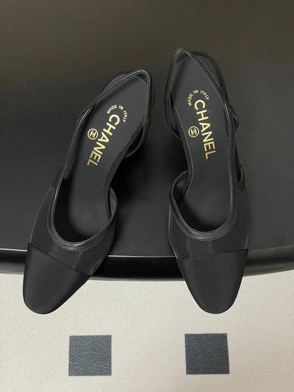CC 26s Slingback 95 Black Mesh Fabric Sheepskin 649442