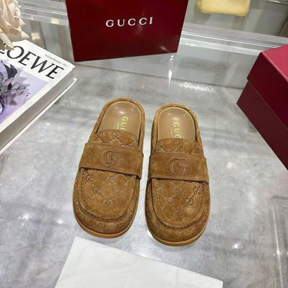 GG Mule With Double G in Light Brown Suede